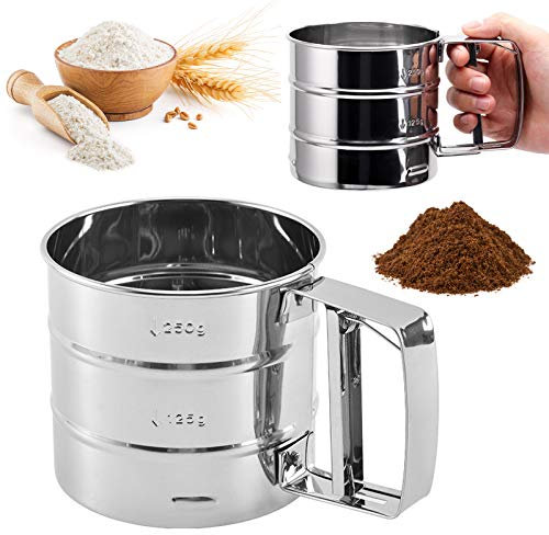 Flour sieve stainless steel material manufacturing,Coffee Sieve Cup,Semi Automatic 2 Cup Sifter for Baking | Fine Mesh Pastry Sieve Cup.