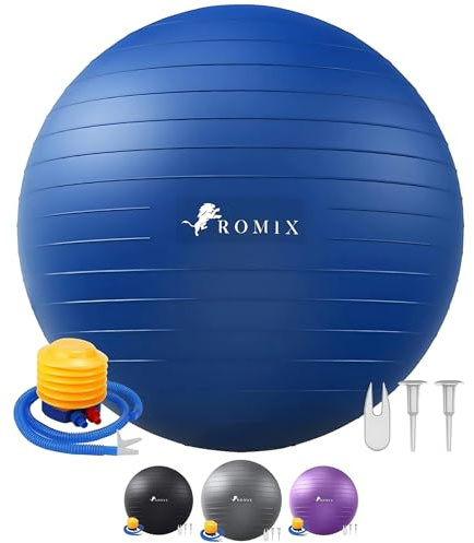 ROMIX Gymnastikball, 65cm Anti-Burst Sitzball mit Luft-Pumpe für Balance und Stabilität, Einfach Aufblasbarer Pilates Ball für Yoga Übung, Fitnessball für Physiotherapie Schwangerschaft - Blau