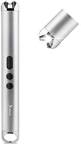 SUPRUS Candle Lighter Arc - Accendino senza fiamma, ricaricabile, con indicatore di batteria a LED, per candele, fuochi d'artificio, cucina, barbecue (argento)