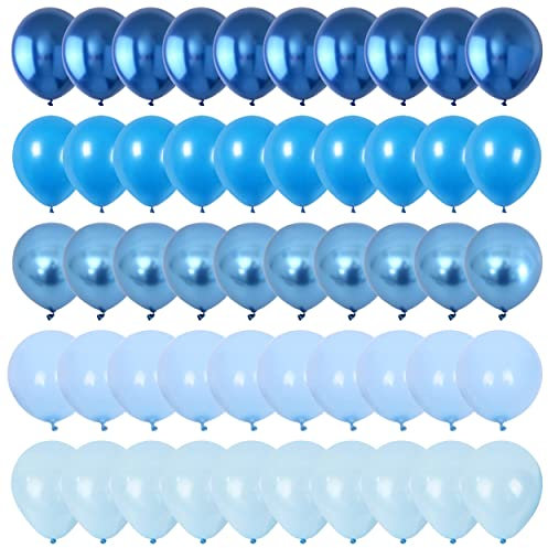 Blue Balloon Set, 60 Packs 12 Inches Metallic Balloons Pearl Macaron Baby Blue Balloon Light Blue Mixed Ballons for Bridal Shower, Baby Shower, Birthday, Wedding Party