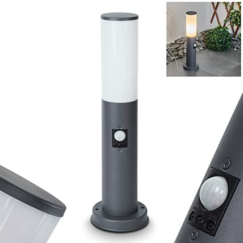 Außenwegeleuchte Caserta mit Bewegungsmelder, moderne Sockelleuchte aus Metall/Kunststoff in Anthrazit/Weiß, Wegeleuchte 45,5 cm, Gartenlampe m. E27, Gartenbeleuchtung IP44, ohne Leuchtmittel