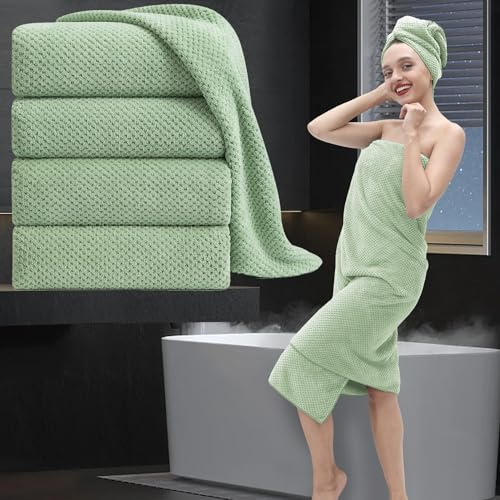 MAGGEA Extra Large Bath Towel Set of 4 (35x70),Oversized Bath Sheet Super Soft Highly Absorbent Jumbo Bathroom Towel Set Microfibers Quick Dry Shower Towel for Hotel,Bathroom,Guest,Spa,Gym (Green)
