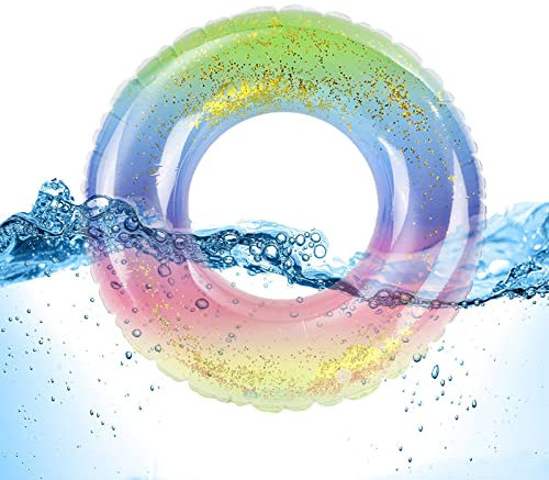 Viilich Anello da Nuoto,Anello Galleggiante Trasparente,Anello da Nuoto con Glitter Arcobaleno,Anello da Nuoto Gonfiabile per Bambini,Anelli da Nuoto per Festa in Piscina Estiva,60#