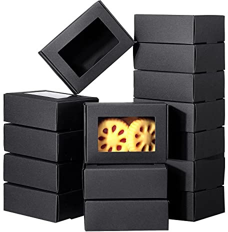Qeunrtiy 50 StüCk Mini Kraftpapier Box mit, Geschenk Verpackung, Leckerli Box für Hausgemachte Seife, Leckereien, BäCkerei, SüßIgkeiten (Schwarz)