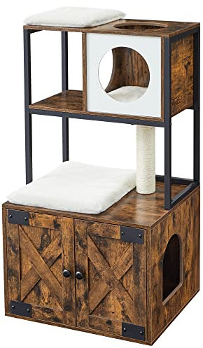 Feandrea Kratzbaum, Katzenbaum mit Katzenklo-Schrank, 2-in-1-Katzenhaus für Katzen, mit Sisalstamm, Plattformen, vintagebraun PCT316X01