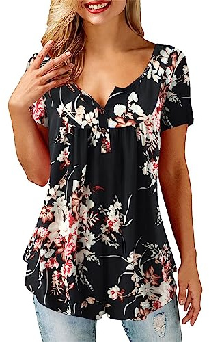 Beluring Women Casual V Neck Pleated Tunic Tops Shirts Blouse