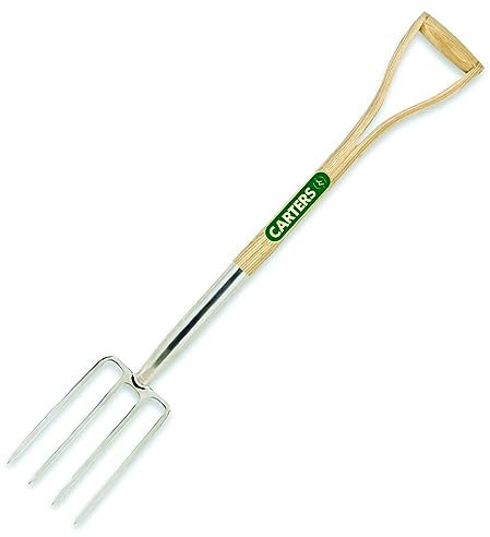 CARTERS - SSBFWY - Stainless Steel Border Fork c/w Ash Split Wood YD Handle for Comfortable Grip - Handle Stainless Steel Border Fork - Durable and Rust-Resistant - Gardening Tools, Accessories