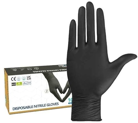 Gedikum 100x Nitrilhandschuhe Box Einweghandschuhe, Einmalhandschuhe, Untersuchungshandschuhe, puderfrei, ohne Latex, unsteril, latexfrei, disposible gloves Blau/Schwarz Gr. S-XL (Schwarz, XL)