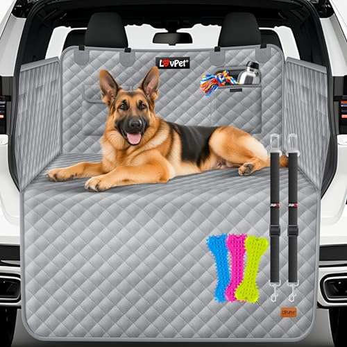 Lovpet Kofferraumschutz mit Seiten- und Ladekantenschutz Hundedecke für Auto-Rückbank mit Sichtfenster & Zubehör Hunde-Autodecke Premium - Wasserdicht Kratzfest & Universal einsetzbar Grau