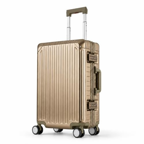 Travelhouse aluminium resväska bagageväska hårt skal resväska vagn rullväska handbagage teleskophandtag, TSA, 4 hjul, Guld, S, resväska