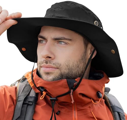 TOP-EX XL/XXL Sonnenhut Herren, Breiter Krempe UV Safari Hüte für Sommer Outdoor Wandern Angeln Spazieren, Wasserdicht & Winddicht Schwarz 63-66cm