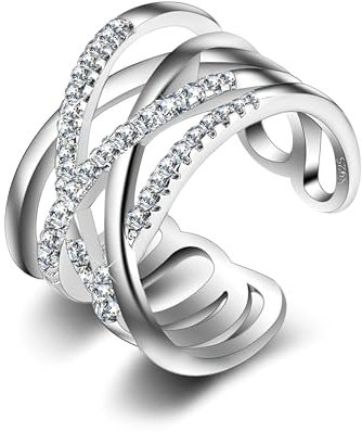 Silber 925 Ringe für Damen, Ring verstellbar offen für Damen Zirkonia Silberringe für Frauen Verlobungsring Trauringe Hochzeitsringe Antragsring Ringe Silberschmuck für jeden Anlass