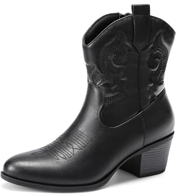 DREAM PAIRS Women's Block Heel Round Toe Ankle Boots,Black,4.5