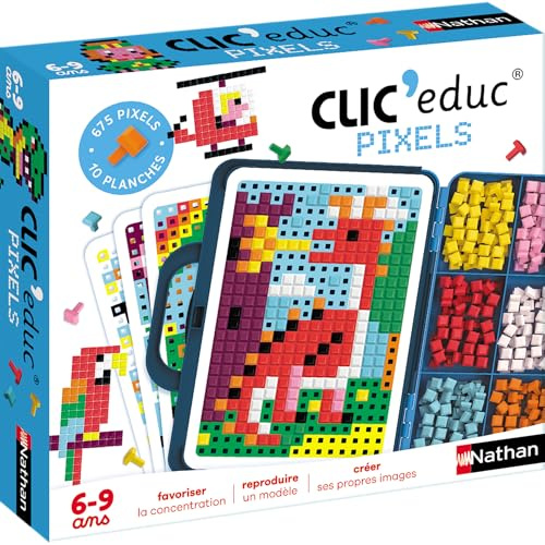 Nathan - Clic'Educ Mosaïques - Malette de Loisirs Créatifs - 6 à 9 Ans | Jeu Éducatif - Activité Manuelle Enfant - Motricité Fine, Concentration, Créativité - 10 Planches, 675 Jetons, 9 Couleurs