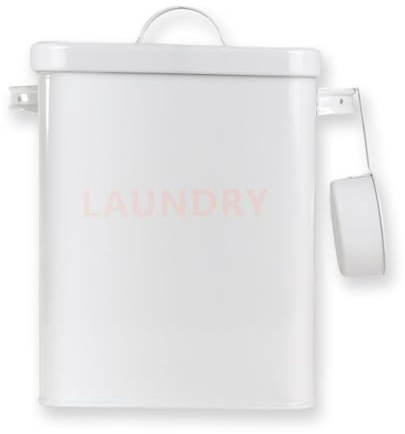 INTIRILIFE Waschmittelbox mit Deckel und Dosierlöffel in Weiß- 1,8Liter- Metall Aufbewahrungsbox für Waschmittel mit Schaufel - Laundry Dose Deckel - Vintage Waschpulver Behälter Box