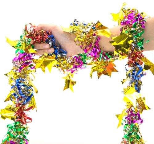 CHEERYMAGIC Christmas Tinsel Gold Christmas Tinsel Garland Xmas Tinsel Metallic Gold Star Christmas Garland Tinsel For Christmas Tree Decorations Party Supplies A8WCJXLH