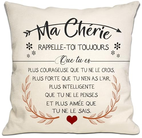 Bommex Rappelle-toi Toujours Que tu ES Plus courageuse Que tu ne Le Crois Housse de Coussin pour Ma Chère Femme Petite Amie Cadeau pour Elle Anniversaire Saint-Valentin Cadeau de Noël (ma chère-1)
