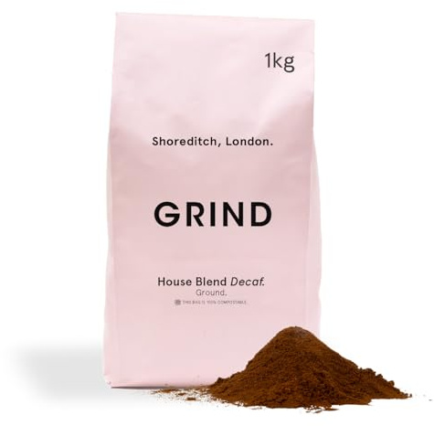 Grind Decaf House Blend Ground Coffee – 1kg Bag – 100% Arabica – Natural Decaffeination Process – Suitable for Cafetière, Moka Pot, AeroPress and Filter Brew – Locally Roasted – Medium Roasted
