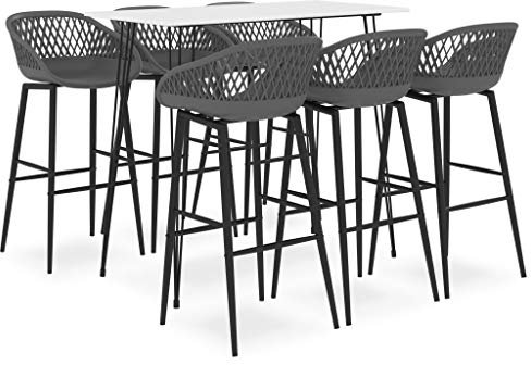 WKIEQACO Möbelsets, Küchen- und Esszimmermöbel-Sets, 7-teiliges Bar-Set, Weiß und Grau