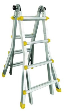 Svelt Scala Telescopica Professionale in Alluminio – Multiuso con Cerniera Automatica per Uso a Sfilo, Cavalletto e Zoppa su Scale (8+8 Gradini)