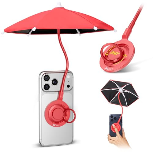 UPF 45+ Magnetic Phone Umbrella,Phone Umbrella for Sun with Black Anti-UV Coating,UV Protection Cellphone Sunshade for iPhone 17/16/15/Android/iPad/Kindle Outdoor Tanning Essentials Anti-Heating