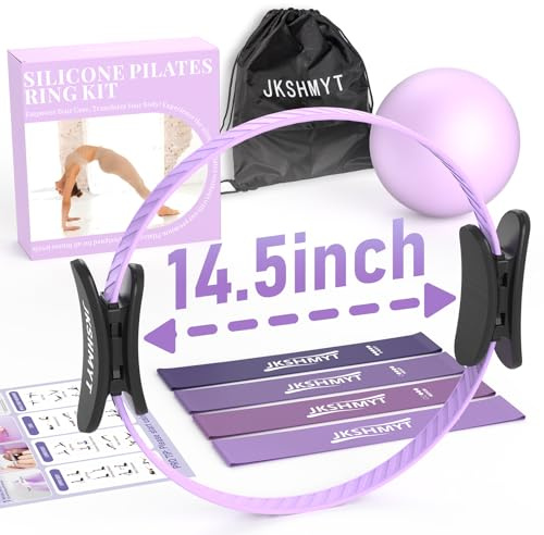 JKSHMYT Pilates Ring -14.5 Home Pilates Essential Kit with Padded Handles, Mini Ball, Resistance Bands, Guide & Bag, Better Me Pilates Circle Set for Women
