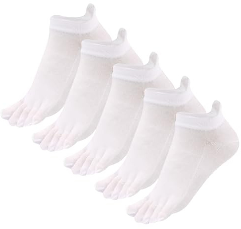 Soleeya 5 Paires Chaussettes à Doigts de Pied Homme Coton 38-44, Respirant Chaussette Basse Homme Running Sport Separateur Orteil Socquettes de Course à Pied (Blanches)