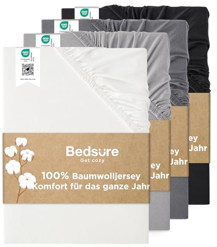 Bedsure Lakan 180 x 200 cm bomull jersey Oeko-Tex -upp till 40 cm, vitt