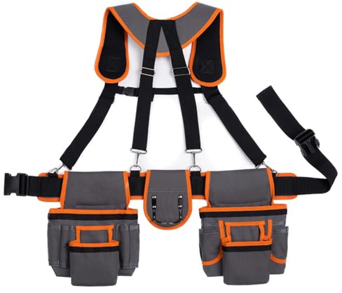 Ceinture à outils – Organisateur de ceinture à outils – Support de taille réglable avec bretelles et 19 poches de rangement pour chantiers de construction, réparations, installations électriques
