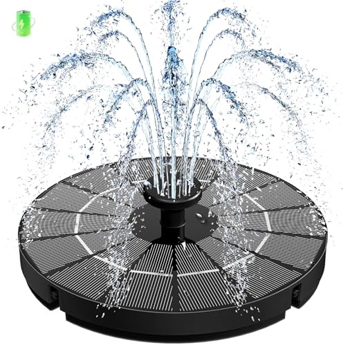 Fuente Solar, Yzert 3.5W Bomba Solar para Estanque Fuentes, 2000mAh Batería Funciona de Noche, 7 Boquillas & 4 Fijadores Solare Fuente para Baño de pájaros, Pecera, Decoración de Jardín