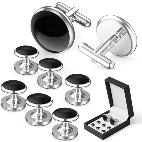 Lictin Cufflinks for Men, Men’s Tuxedo Studs and Cufflinks Set with Gift Box, Classic Black Jewelry or Accessories for Business, Wedding, Anniversary and Birthday Gift