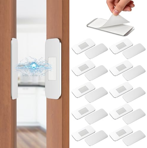 10 Pack No Drill Cabinet Magnetic Catch, Jiayi Ultrathin Cabinet Door Magnet with Strong Adhesive for Quiet Closure, Invisible Drawer Magnets Latch for Bathroom Vanities, Desks, Closets, French Doors