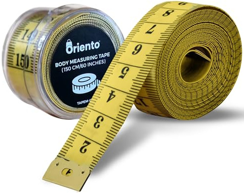 Oriento Metro a Nastro per Misurare Corpo da 150 cm/60 Pollici – Centimetro da Sarta Double Face per Sartoria, Cucito, Artigianato - Metro da Sarta Morbido - Giallo (cm+inch)