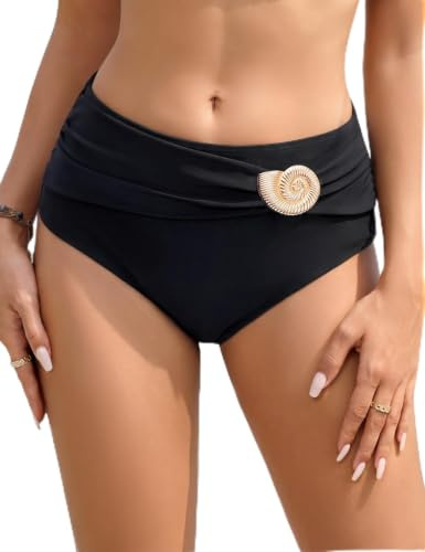 UMIPUBO Bas De Maillot De Bain Femme Taille Haute avec Décor Métallique Amovible, Culotte De Maillot Élégant pour Plage Et Vacances D'Été