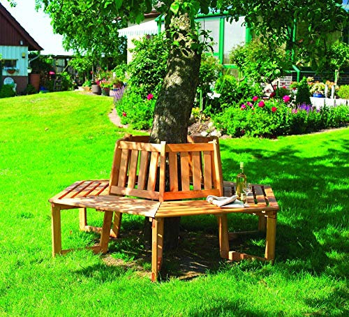 Beauty.Scouts Outdoor Dino Collection Baumbank Leon, Kiefer, honigbraun, 205 x 178 x 90 cm, 360°-Bank, Gartenbank, Bank, Garten, ganze Baumbank, Holzbank, Gartenausstattung