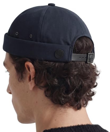 UNDERCONTROL Vintage Brimless Sailor Fisherman Leon Hat Rolled Cuff Harbour No Visor Miki Skull Docker Leather Strap Beanie Cap for Men & Women - Made in Korea - (Navy)