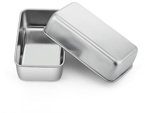 P&P CHEF Loaf Pan Set, 9 x 5 Inch Bread Pans, Stainless Steel Loaf Toast Baking Pans For Bread Meatloaf Lasagna Cake, Healthy & Non Toxic, Oven Safe& Easy Clean, (Silver, 2Pcs)