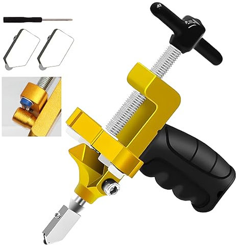 2-in-1 Glasschneidewerkzeug-Set, Brechzange und Glasschneider, Wolfram, tragbares Glasmesser für Keramik, manueller Fliesenschneider, Glasbrecher mit 2 Bonus Wolfram-Klingen und Schraubendreher