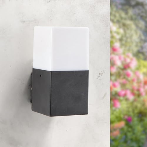 M Ledme - Aplique de Pared Exterior Serie Design, Forma Cuadrada, Casquillo E27, IP54 Impermeable, Acabado Negro, Acero/PMMA, Ideal para Jardines, Terrazas o Fachadas (Bombilla No Incluida)
