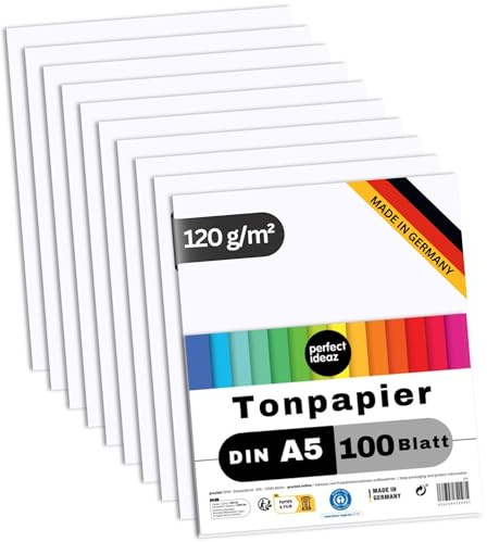 perfect ideaz • 100 fogli di carta argilla DIN-A5, bianco, 120 g/m², MADE IN GERMANY