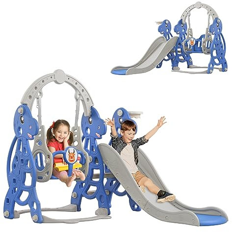 SUBTLETY Scivolo per bambini 4 in 1 per bambini, per interni ed esterni, con cestino da basket, altalena e torre da arrampicata, scivolo da giardino per bambini a partire da 1 anno (tipo C)