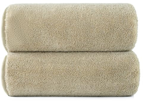 POLYTE Frottee-Handtuch, gedreht, Mikrofaser, Übergröße, schnell trocknend, fusselfrei, 152,4 x 76,2 cm, 2 Stück (Beige)