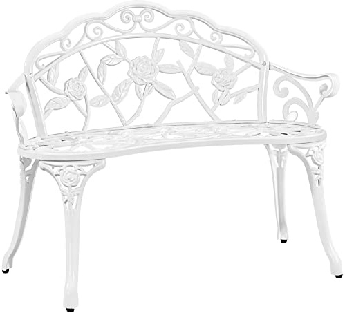 Yaheetech Banco de jardín al Aire Libre 2-3 Plazas con Reposabrazos y Respaldo Decorativo para Terraza Balcón Patio Asiento de Parque de Vintage Blanco