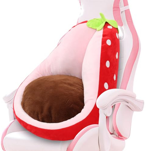Sexysamba Cute Fruit Gaming Chair Cushion with Backrest Non-Slip, Comfy Kawaii Computer Chair Pad for Gamer Chair Seat Cushion Armchair Pillow for Office Desk Home Decor,20x23,Strawberry