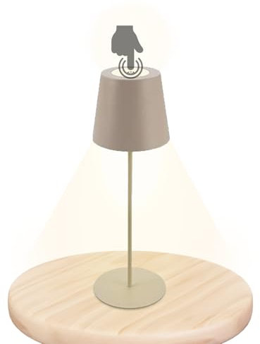 Trango Beige LED Tischlampe IP44 Spritzwassergeschützt 2017-03C kabellos & Touch stufenlos dimmbar 3 Watt 2700K warmweiß Schlafzimmer Garten Restaurant Bar Terrasse Camping Tischleuchte Akku aufladbar