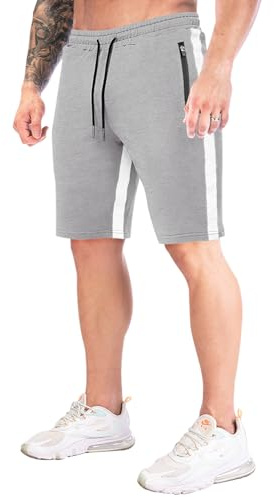 FGFD&OU Pantalón Cortos Deportivo Hombre Algodón Pantalones Corto para Correr Deporte Tiempo Libre Yoga Bermuda de Transpirable Elásticos con Bolsillos Cremallera