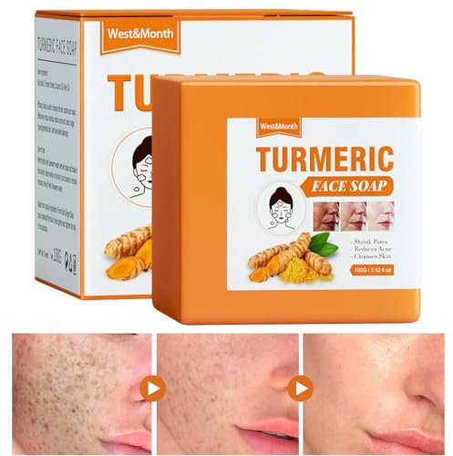 Kurkuma Seife Für Gesicht, Turmeric Brightening Soap, Gesichtsseife Gegen Dunkle Flecken, Natürliches Und Organisches Kurkuma-Seifenstück Für Körper Und Gesicht, Sanfte Seife Für Alle Hauttypen