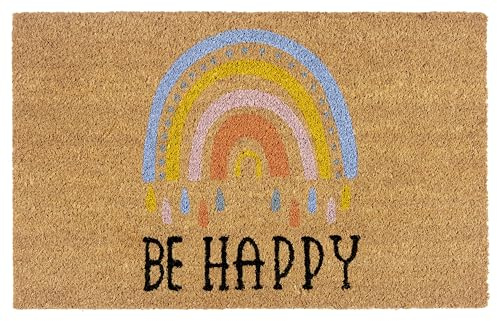 Hanse Home Felpudo de Coco – Antideslizante Naturaleza para Interiores, Felpudo Be Happy Fibra de Coco para Pasillo, Entrada y Exterior Cubierto, 40 x 70 cm