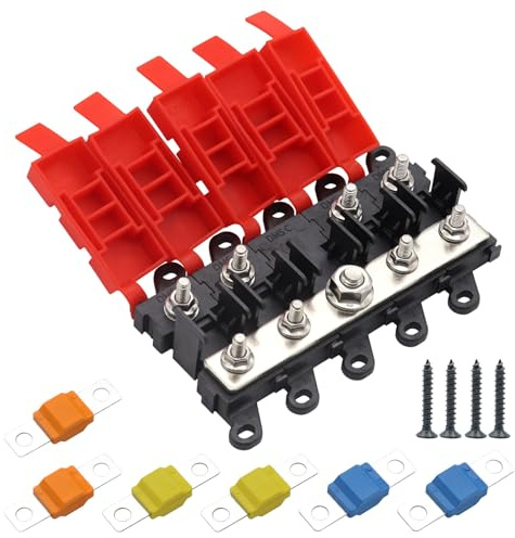 Midi Screw Fuses, 5-Way Midi Fuse Holder Vehicle Fuse Holder Copper Power Distributor Vehicle Replacement Flat Fuse Holder Box Midi Holder With 30A 60A 100A Fuses For Car Camper Caravan