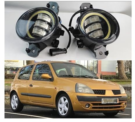 Phare 2 X Phare Antibrouillard Angel Eye 30W pour Clio 2/II pour Lifting (ne Convient Pas Au Pré-Lifting) Lentille LED Voiture Phare Antibrouillard DRL Phares(White and White)